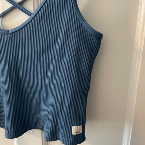 Vuori Rib Crop Tank, color Pool Blue, size M - Picture 3 of 3